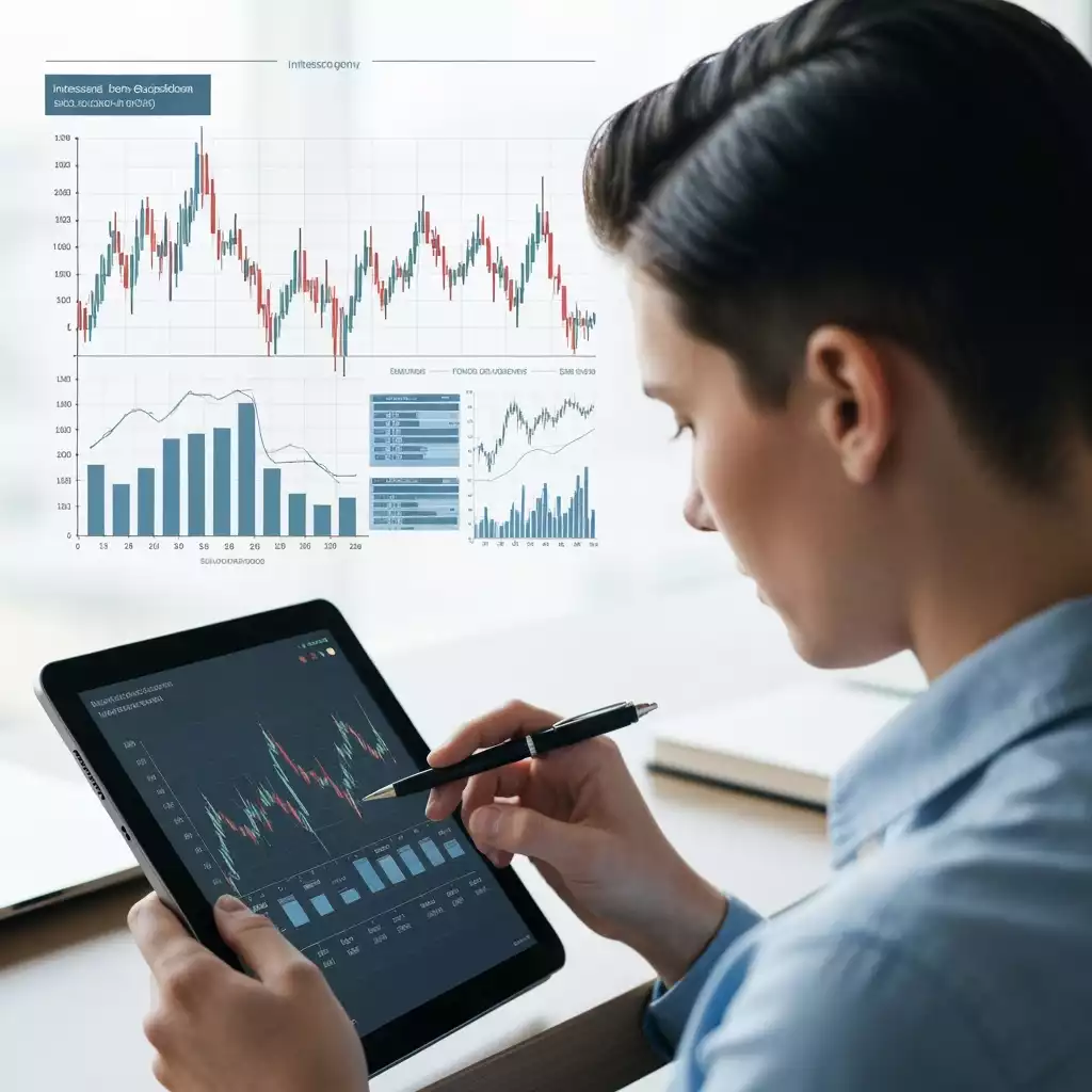 Person analyzing financial charts on a tablet, representing interest rate decisions and economic impact