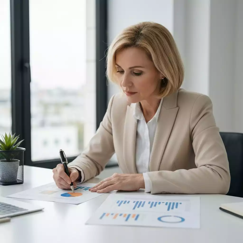 Person analyzing mortgage documents with charts