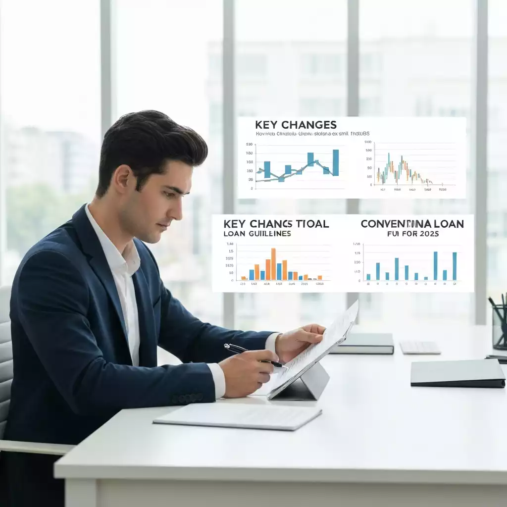 Person reviewing loan documents on a tablet, showing key changes in conventional loan guidelines for 2025