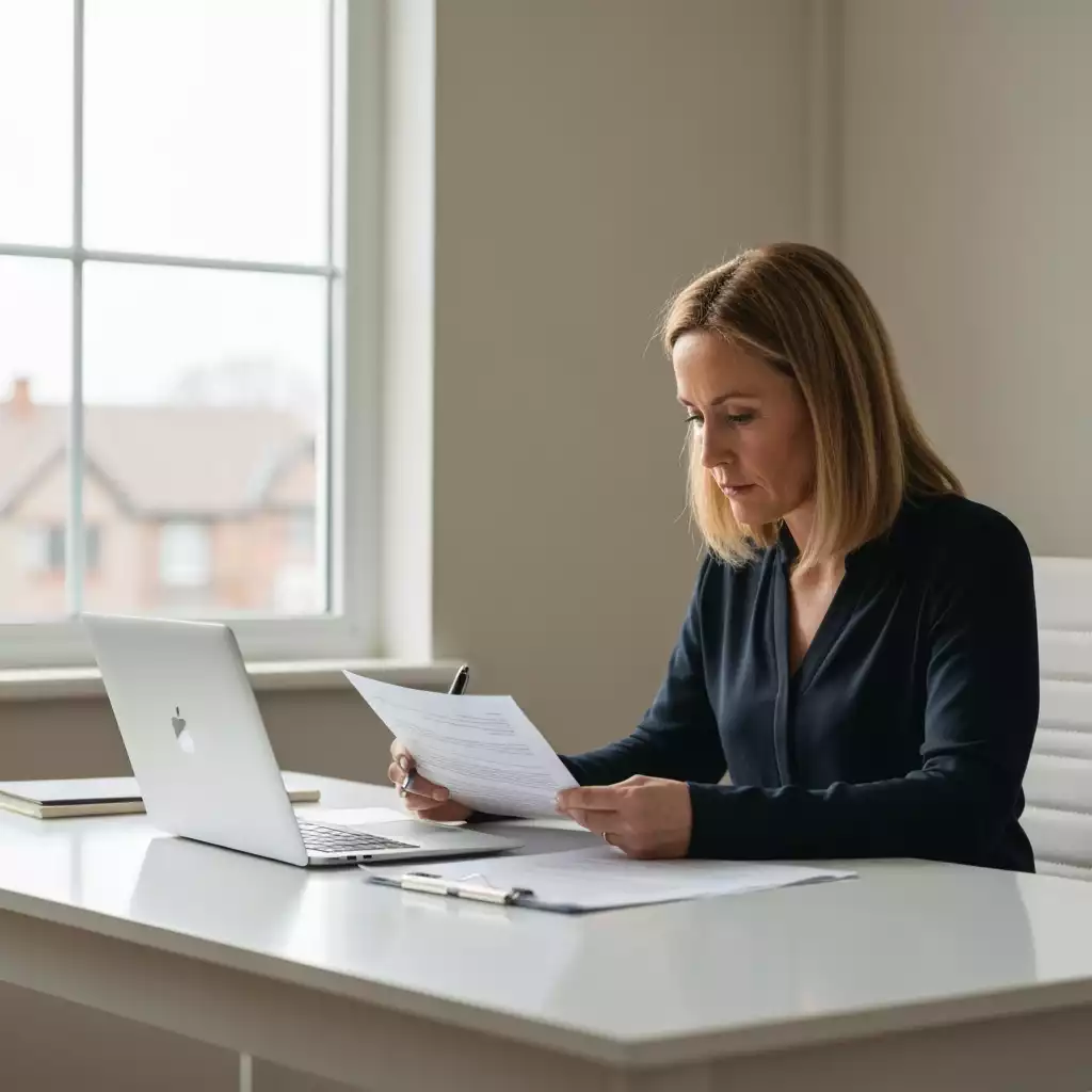 Homeowner reviewing mortgage documents at a desk