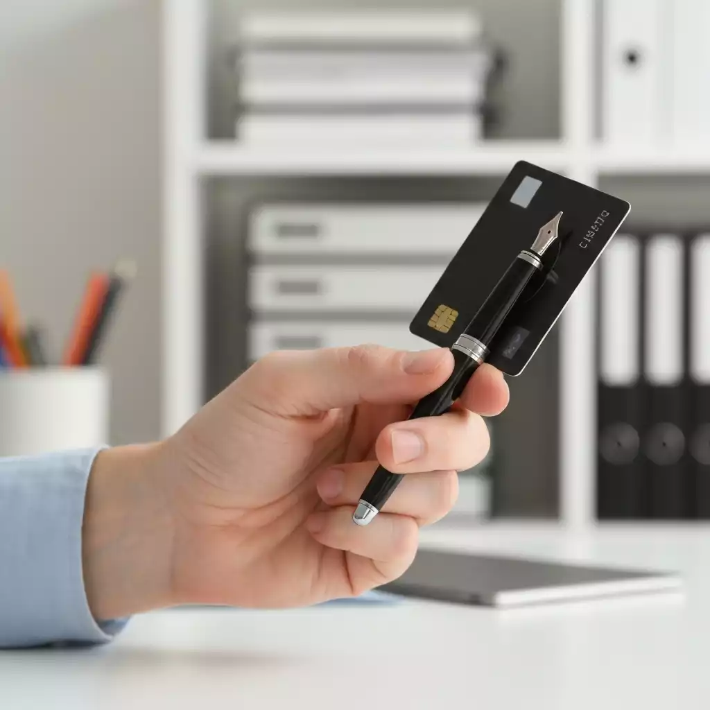 Close-up of a person's hands holding a credit report and a pen, with a blurred background of a home office, symbolizing credit repair and monitoring.