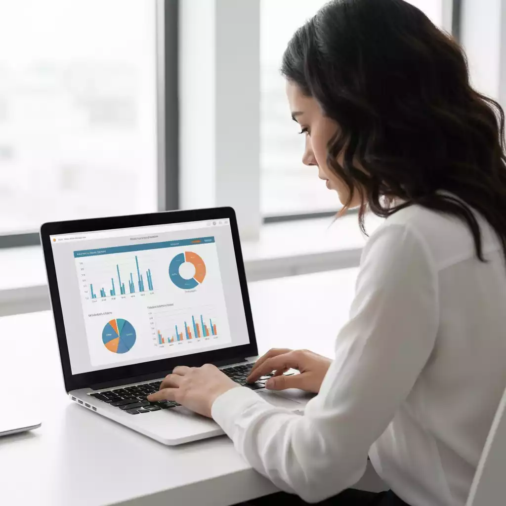 Person comparing financial rates on a laptop with charts and graphs