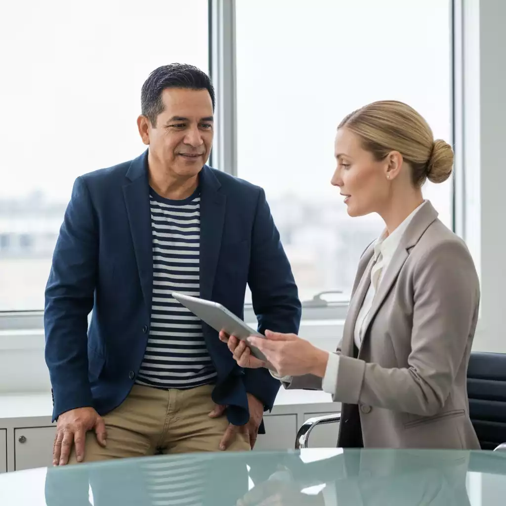 Self-employed individual meeting with a mortgage advisor