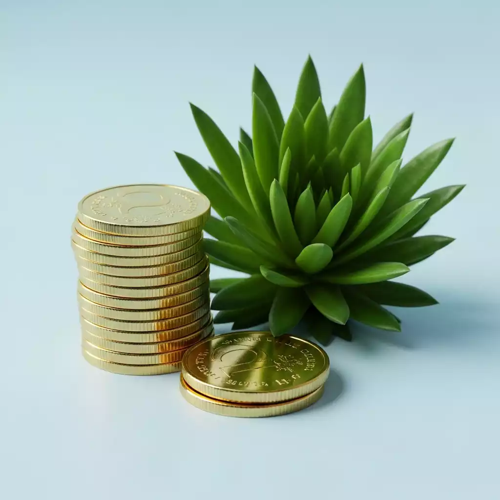 Stacked coins and a small plant symbolizing financial growth and planning