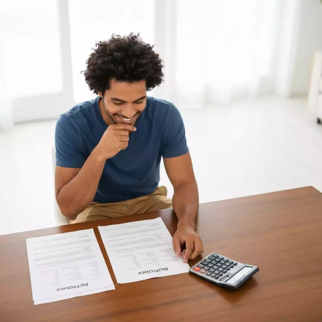 Person comparing different mortgage documents and calculators for a second home, showing various options