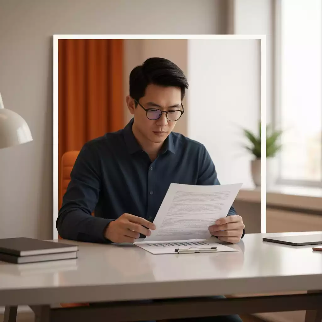 Person reviewing mortgage documents on a desk