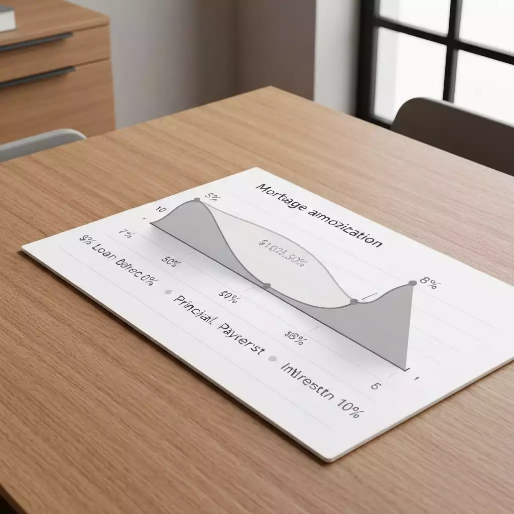 Illustration of mortgage amortization process with principal and interest allocation over time