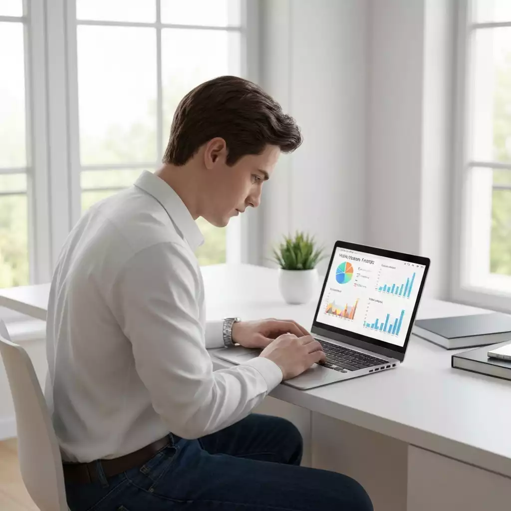 Person comparing mortgage rates on a laptop with charts and graphs