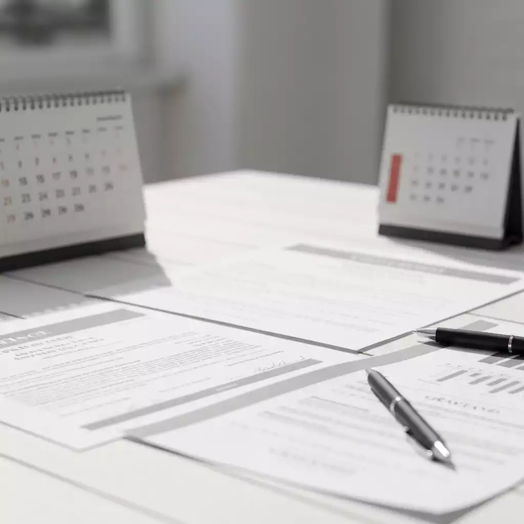 Various financial planning tools laid out on a clean desk, no text, no words, no typography, clean image