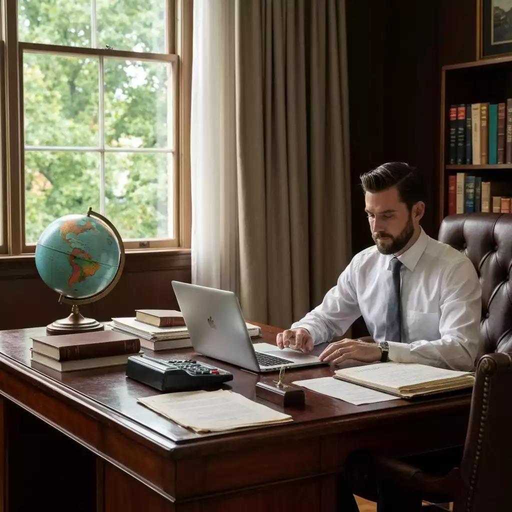 Person using a mortgage calculator on a laptop, with financial documents and a pen on a well-lit desk.