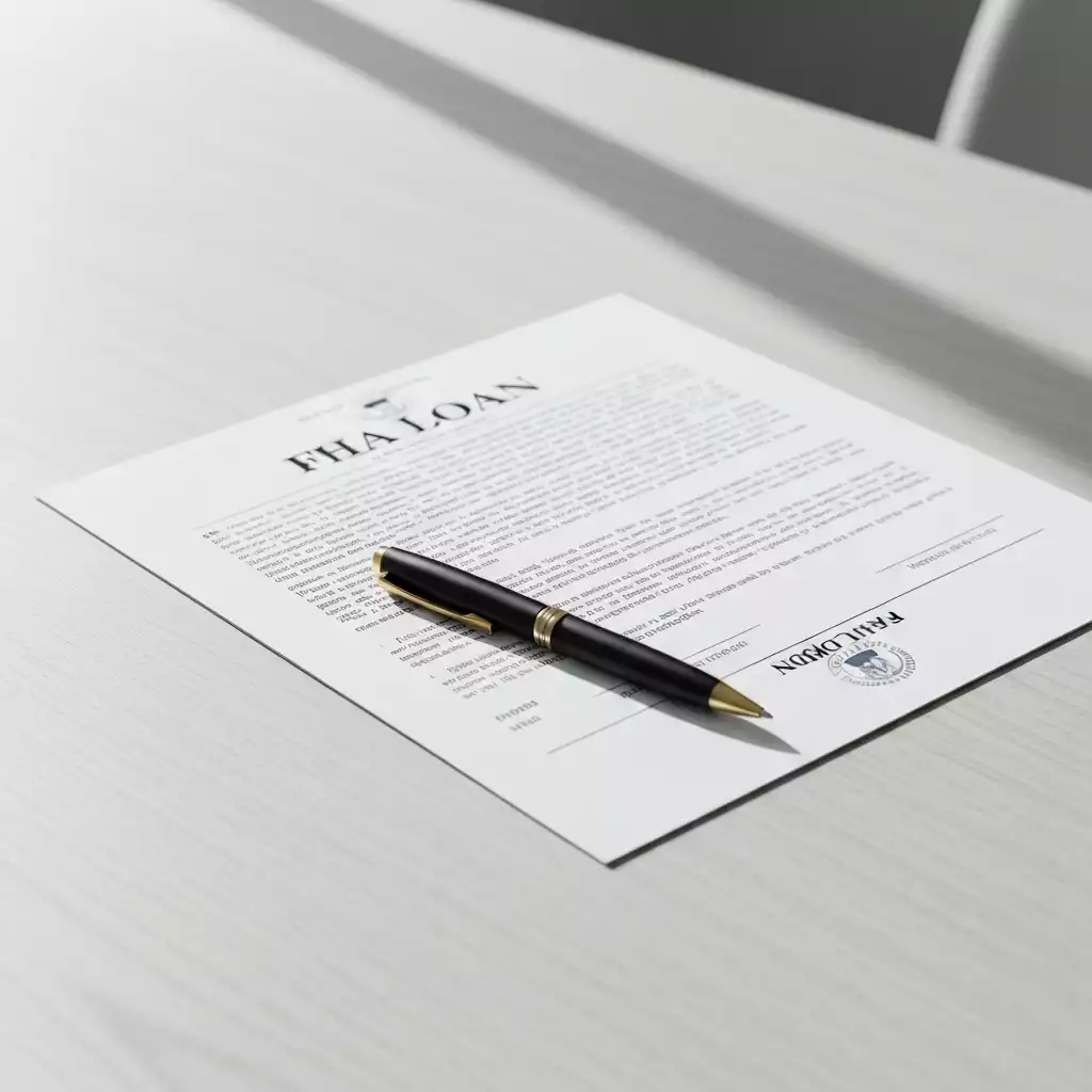 FHA loan documents and a pen on a desk, illustrating the paperwork involved