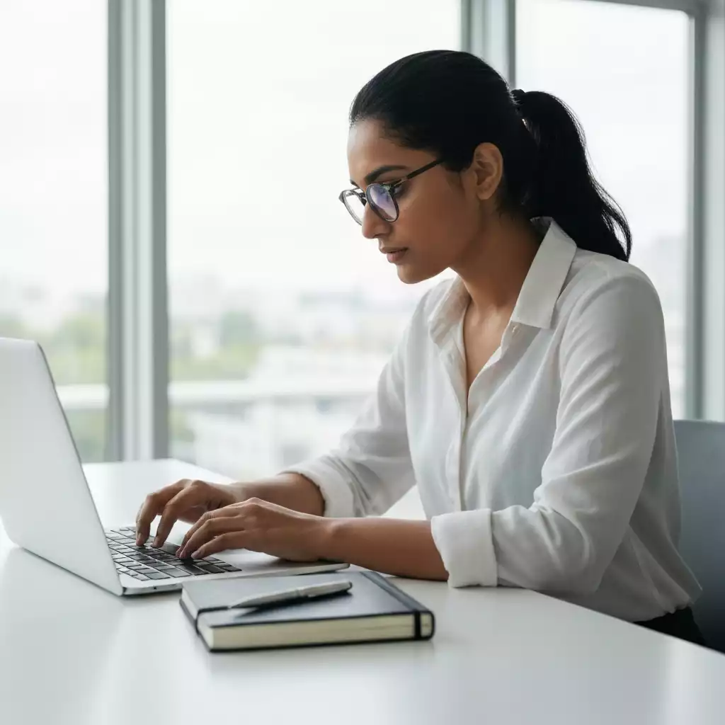 Person using a laptop to research credit recovery and financial planning